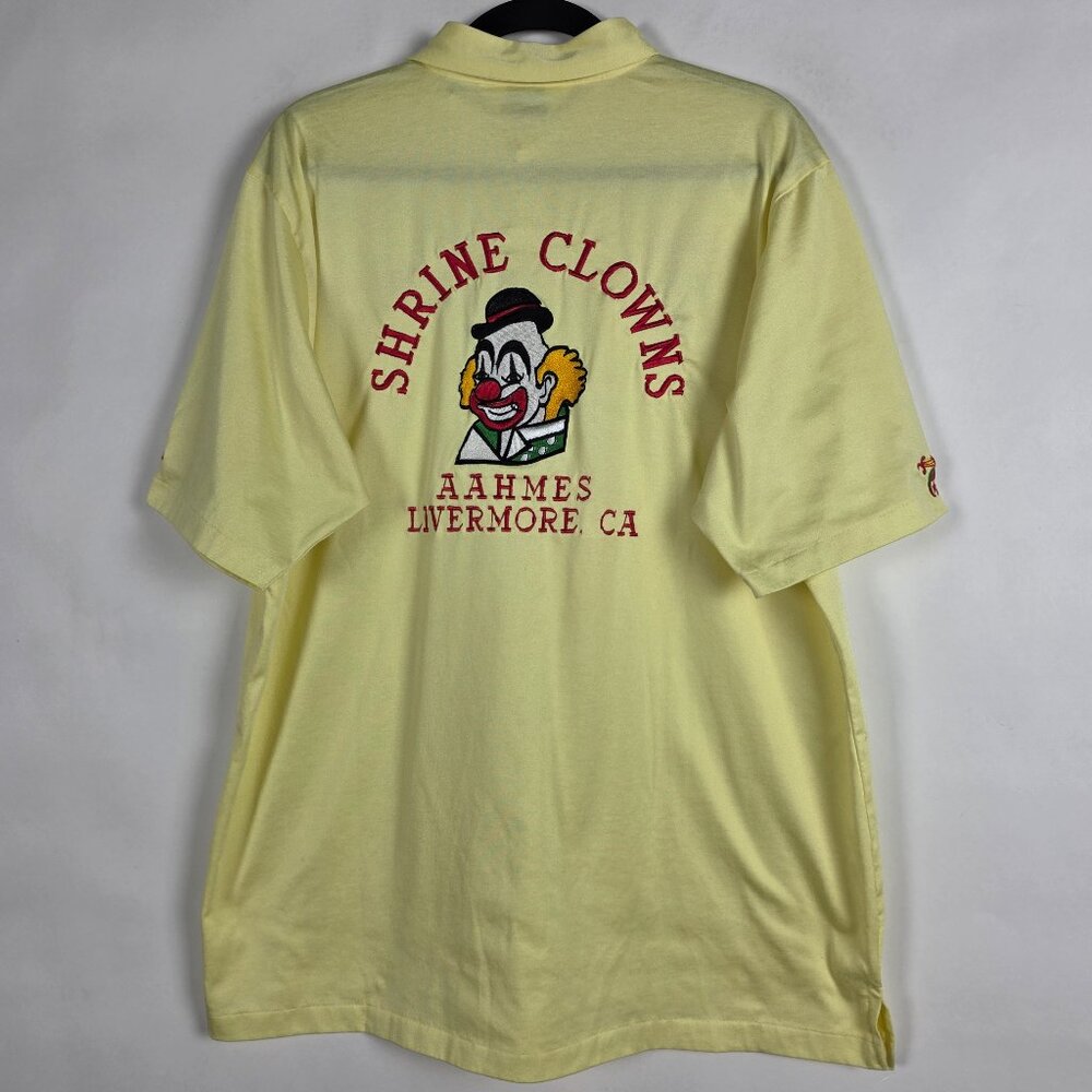 Vintage 80s Sunrise Shrine Clowns Bowling Embroidered Mens XL Yellow Polo Shirt - Picture 2 of 5